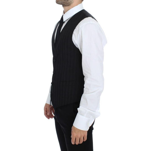 Dolce & Gabbana Elegant Striped Wool Dress Vest Dolce & Gabbana Black