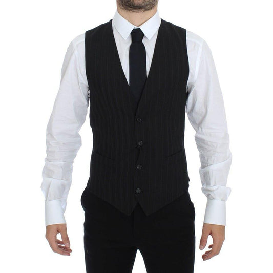 Dolce & Gabbana Elegant Striped Wool Dress Vest Dolce & Gabbana Black
