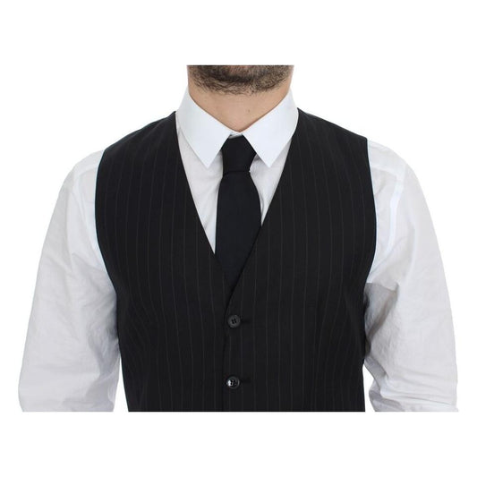 Dolce & Gabbana Chic Black Striped Wool Silk Dress Vest Dolce & Gabbana Black