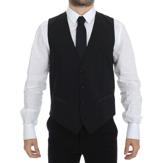 Dolce & Gabbana Elegant Silk-Wool Black Dress Vest Dolce & Gabbana Black
