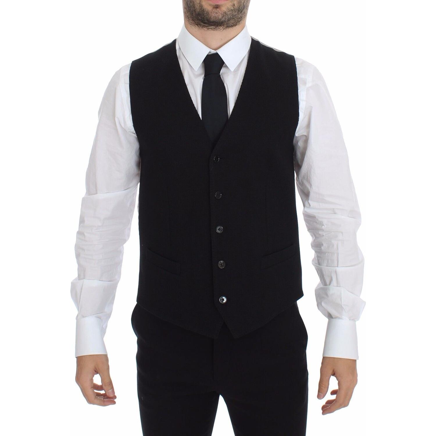 Dolce & Gabbana Black Cotton Dress Vest Blazer Jacket