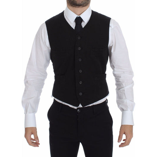 Dolce & Gabbana Elegant Black Cotton Blend Dress Vest Dolce & Gabbana Black