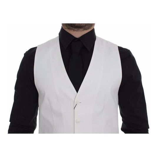 Dolce & Gabbana Elegant White Cotton Silk Dress Vest Dolce & Gabbana Light Gray