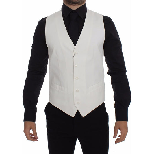 Dolce & Gabbana Elegant White Cotton Silk Dress Vest Dolce & Gabbana Gray