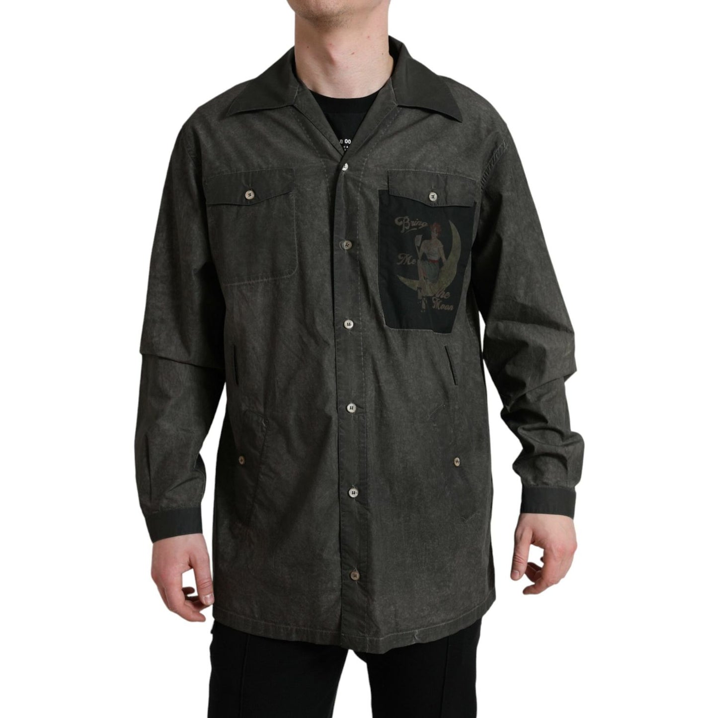 Dolce & Gabbana Dark Gray Cotton Collared Long Sleeves Shirt