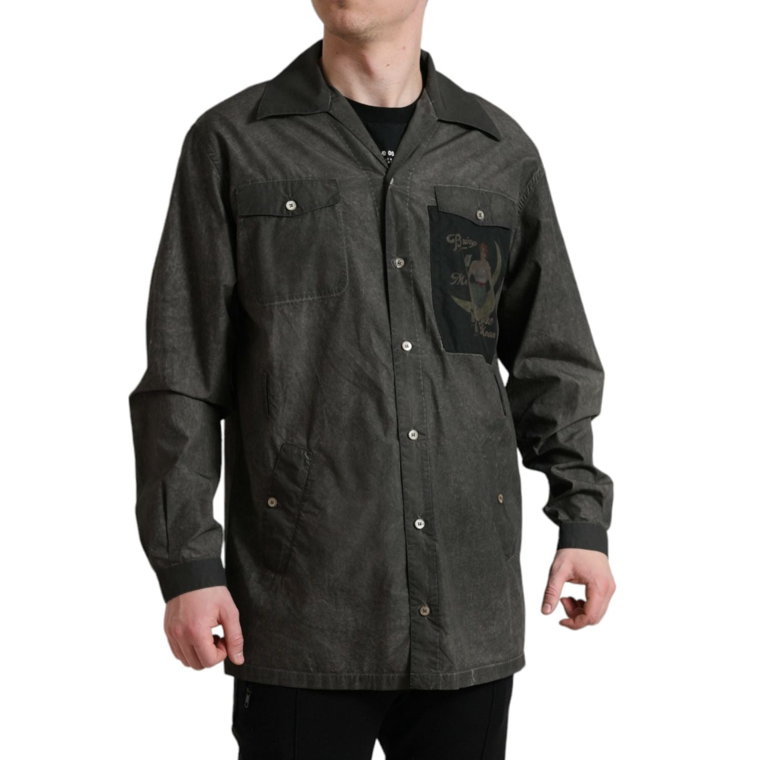 Dolce & Gabbana Dark Gray Cotton Collared Long Sleeves Shirt