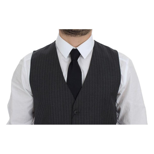 Dolce & Gabbana Elegant Black Striped Wool Dress Vest Dolce & Gabbana Dark Slate Gray