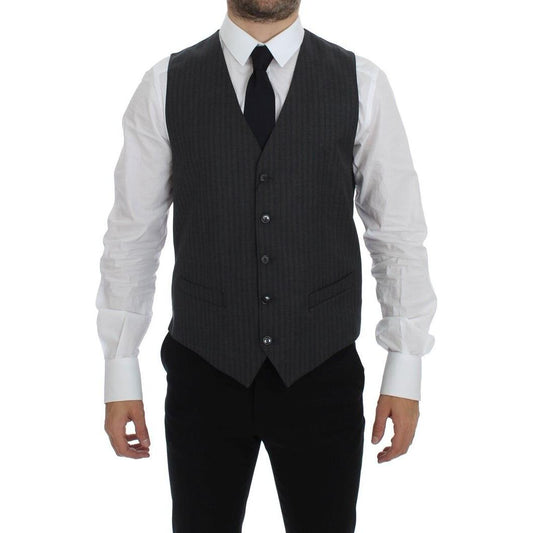 Dolce & Gabbana Elegant Black Striped Wool Dress Vest Dolce & Gabbana Gray