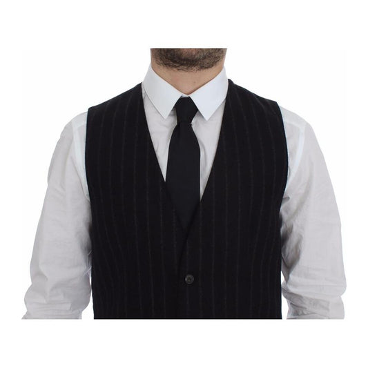 Dolce & Gabbana Elegant Black Striped Single Breasted Dress Vest Dolce & Gabbana Black