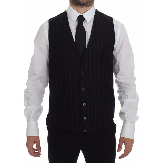 Dolce & Gabbana Elegant Black Striped Single Breasted Dress Vest Dolce & Gabbana Black