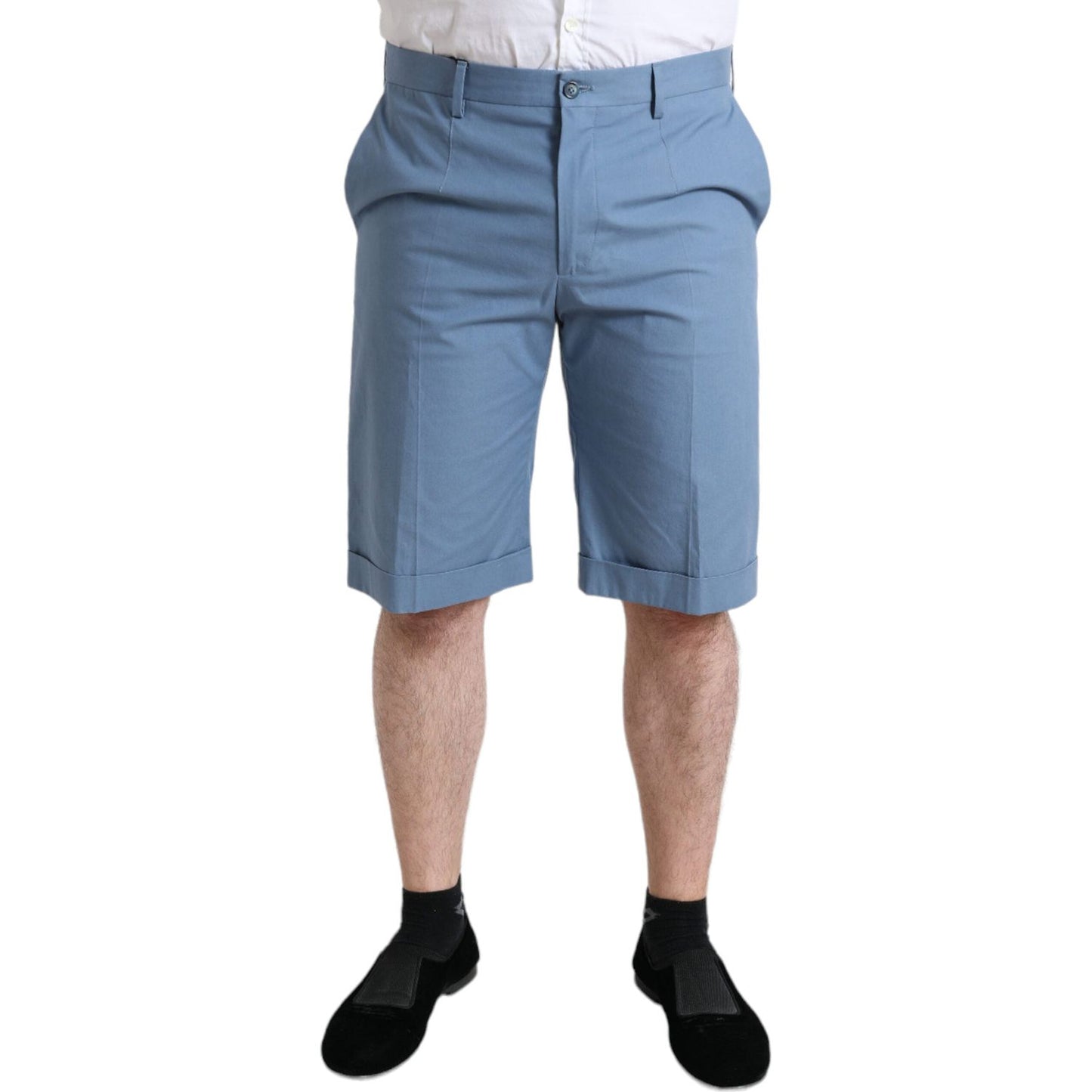 Dolce & Gabbana Sky Blue Cotton Folded Hem Men Bermuda Shorts