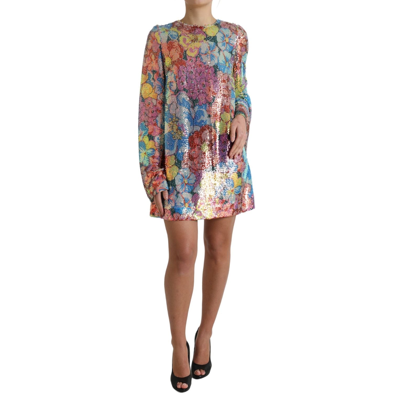 Dolce & Gabbana Multicolor Floral Sequined Shift Mini Dress