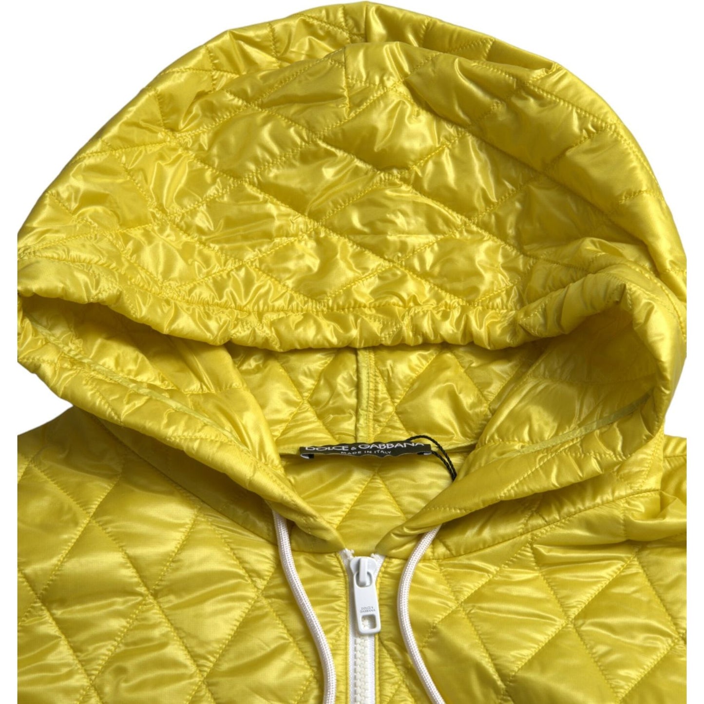 Dolce & Gabbana Yellow Nylon Quilted Hooded Pullover Jacket