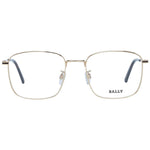 Bally Gold Men Glasses Frame with full-rim metal design, square style, demo lenses, size 54-19-145, and branded case included.