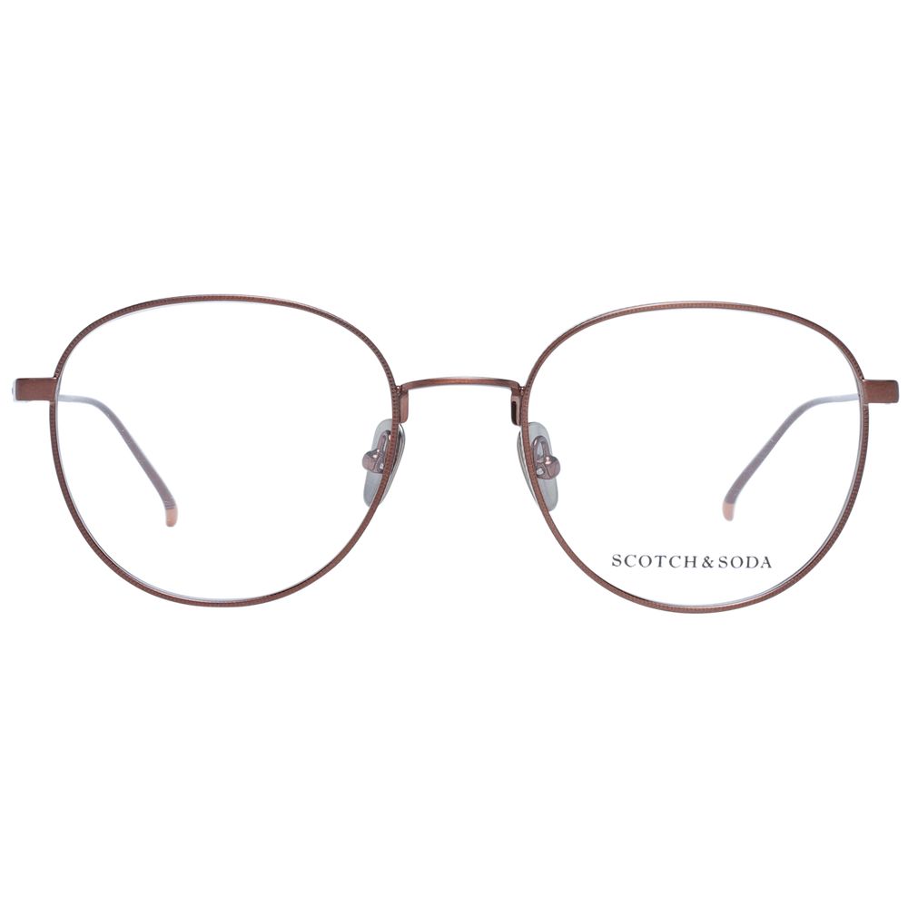 Scotch & Soda Brown Men Glasses Frame, metal round full-rim design, size 51-19-145 with branded case, stylish eyewear for men.
