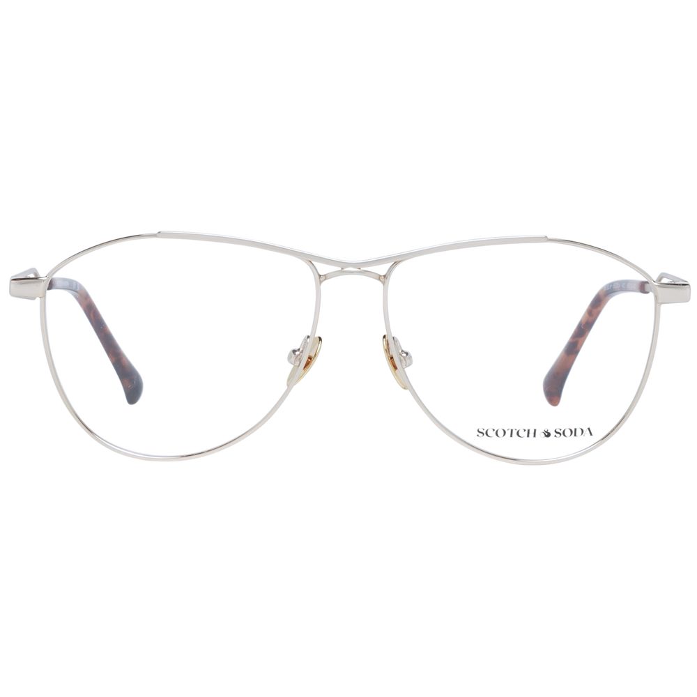 Scotch & Soda Gold Men Glasses Frame with full-rim gold metal aviator design, demo plastic lenses, and branded case included.
