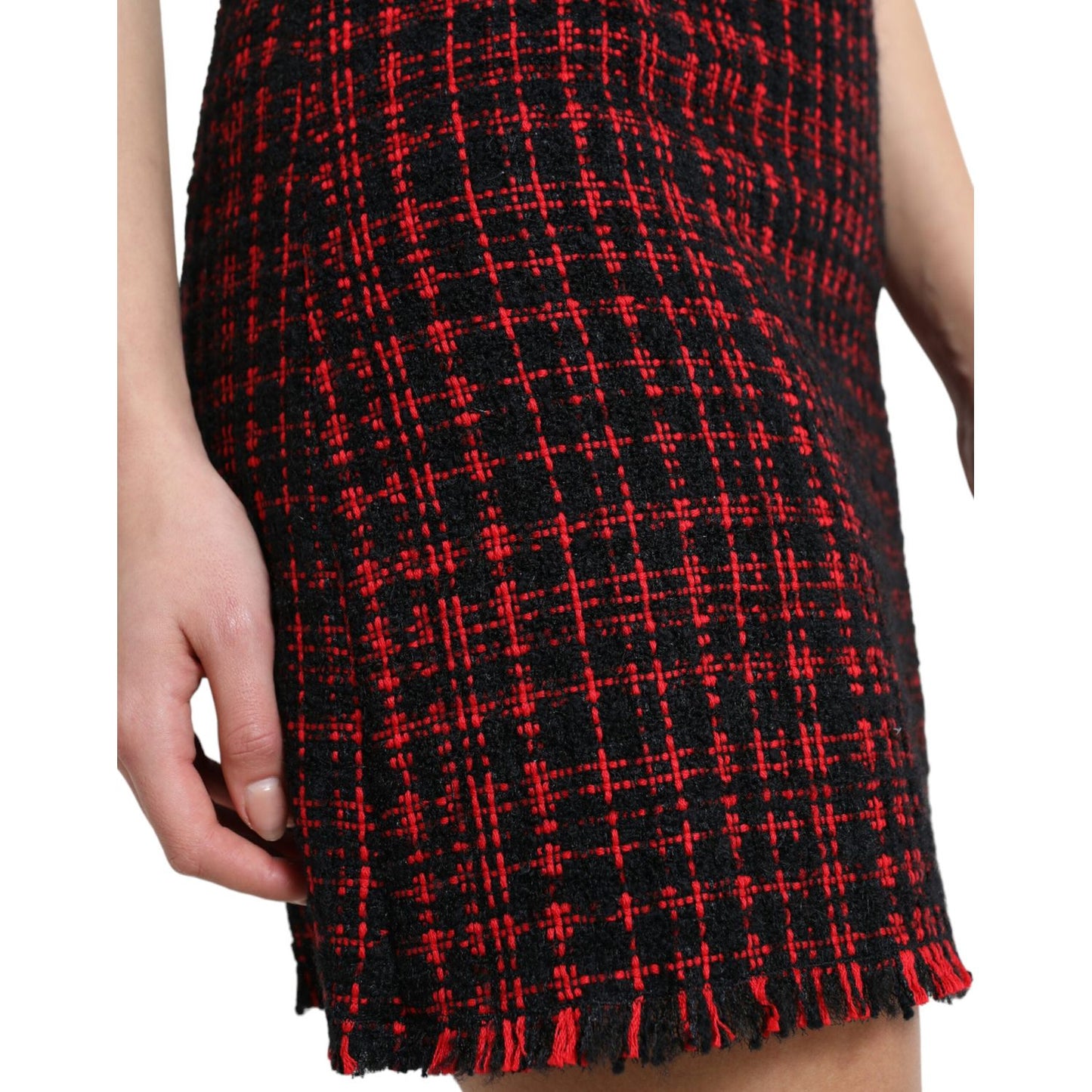 Dolce & Gabbana Black Red Cotton High Waist Tartan Tweed Mini Skirt