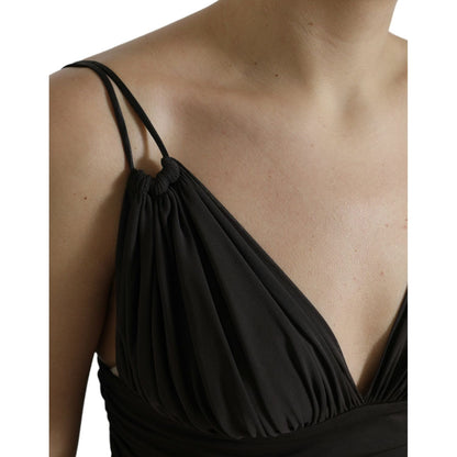 Dolce & Gabbana Brown Viscose Plunging V-neck Cropped Tank Top