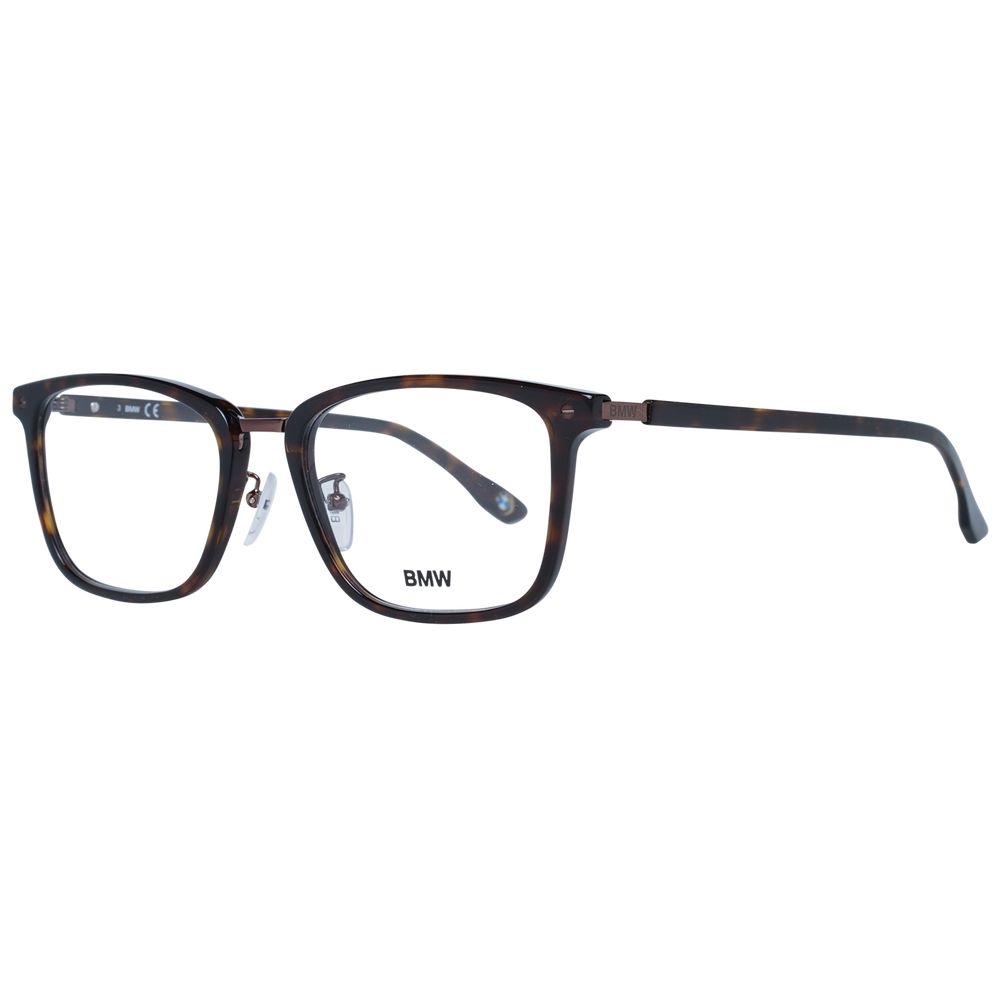 BMW Brown Men Glasses Frame, full-rim, plastic, tortoise color, 55-19-145 size, demo lenses. Stylish men's eyewear for fashion and comfort.