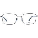 BMW Gray Men Glasses Frame in gunmetal, metal full-rim rectangle style, lens width 56, bridge width 18, temple length 145.