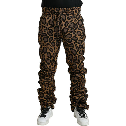 Dolce & Gabbana Brown Leopard Jacquard Jogger Pants