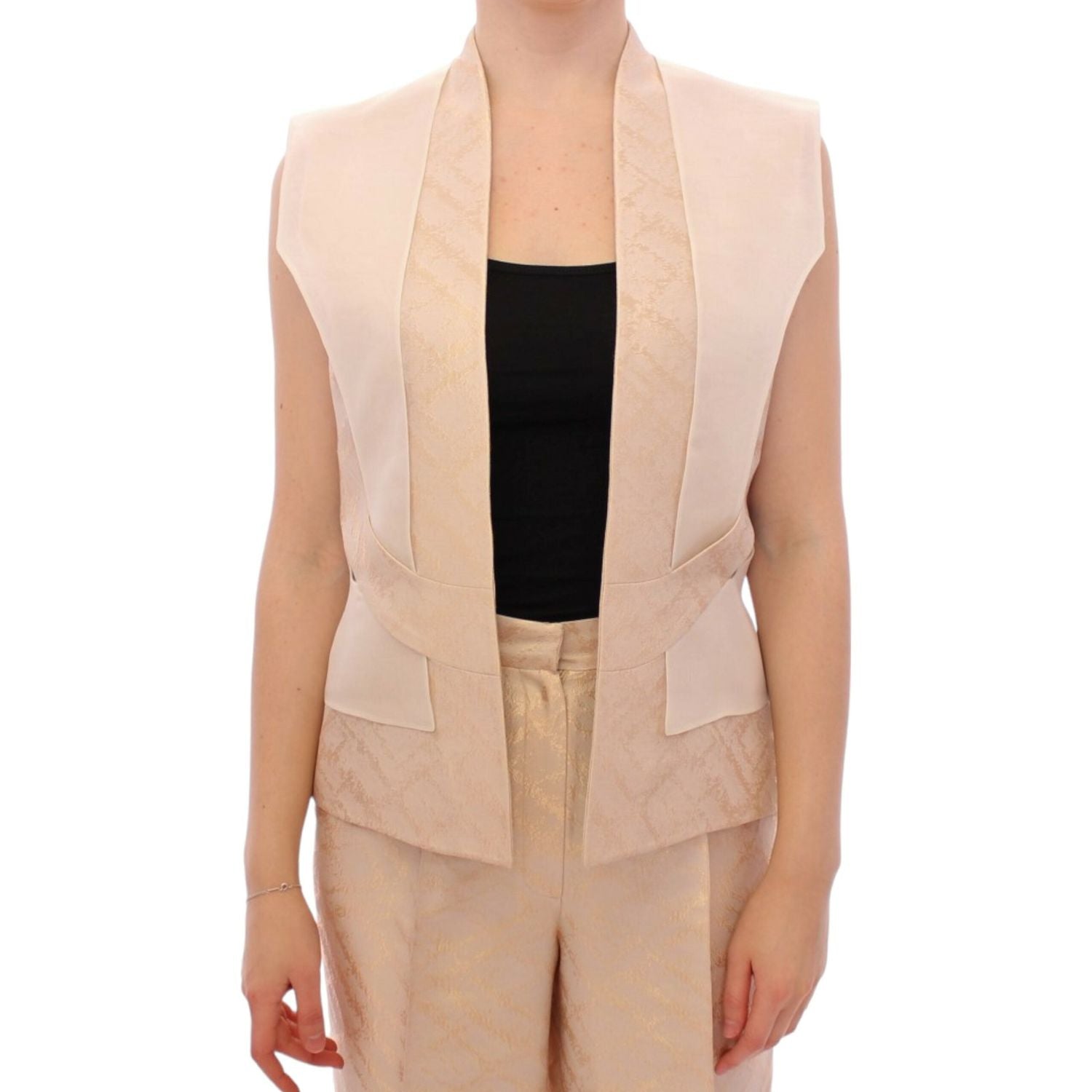Zeyneptosun Beige brocade sleeveless jacket vest