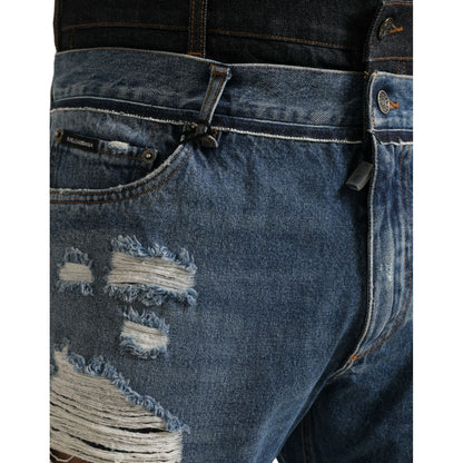 Dolce & Gabbana Blue Tattered Cotton Men Denim Jeans