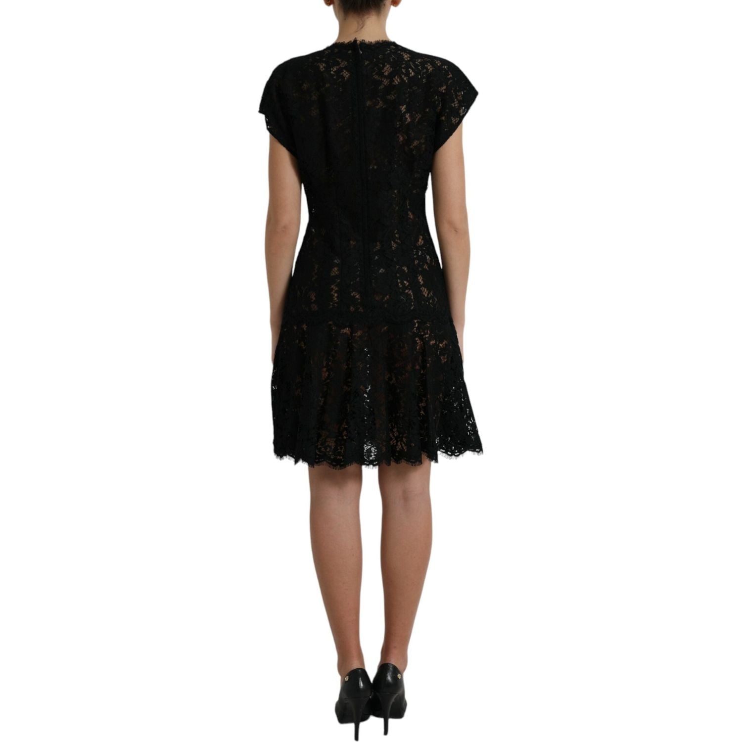 Dolce & Gabbana Black Floral Lace Cotton A-line Mini Dress