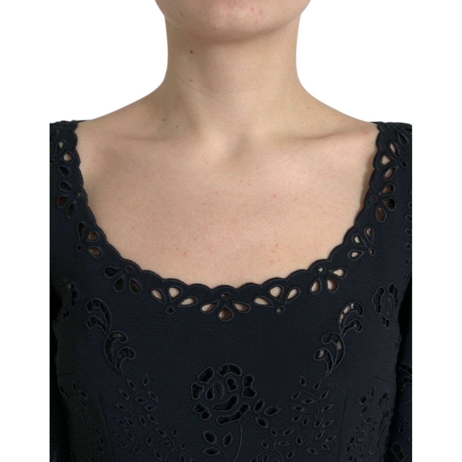 Dolce & Gabbana Black Floral Lace Viscose Bodycon Midi Dress