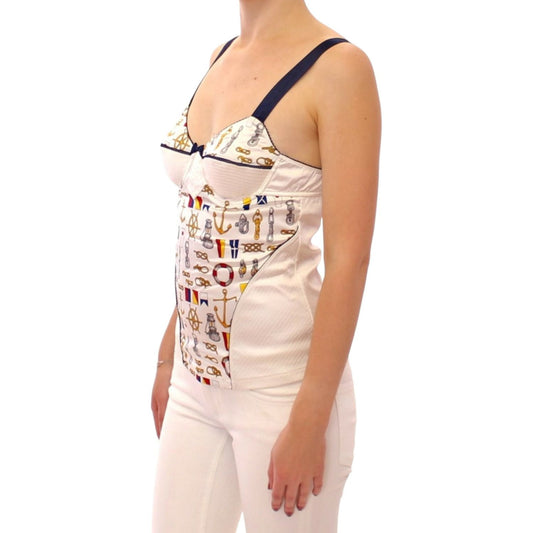 Dolce & Gabbana White Sailor Motif Stretch Tank Top Dolce & Gabbana Wheat