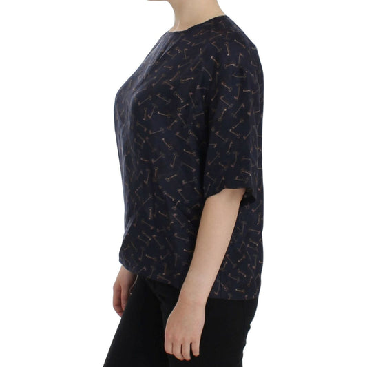 Dolce & Gabbana Blue gold key print silk blouse SIG13321-1
