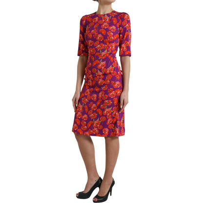 Dolce & Gabbana Multicolor Floral Poppy Print Sheath Dress