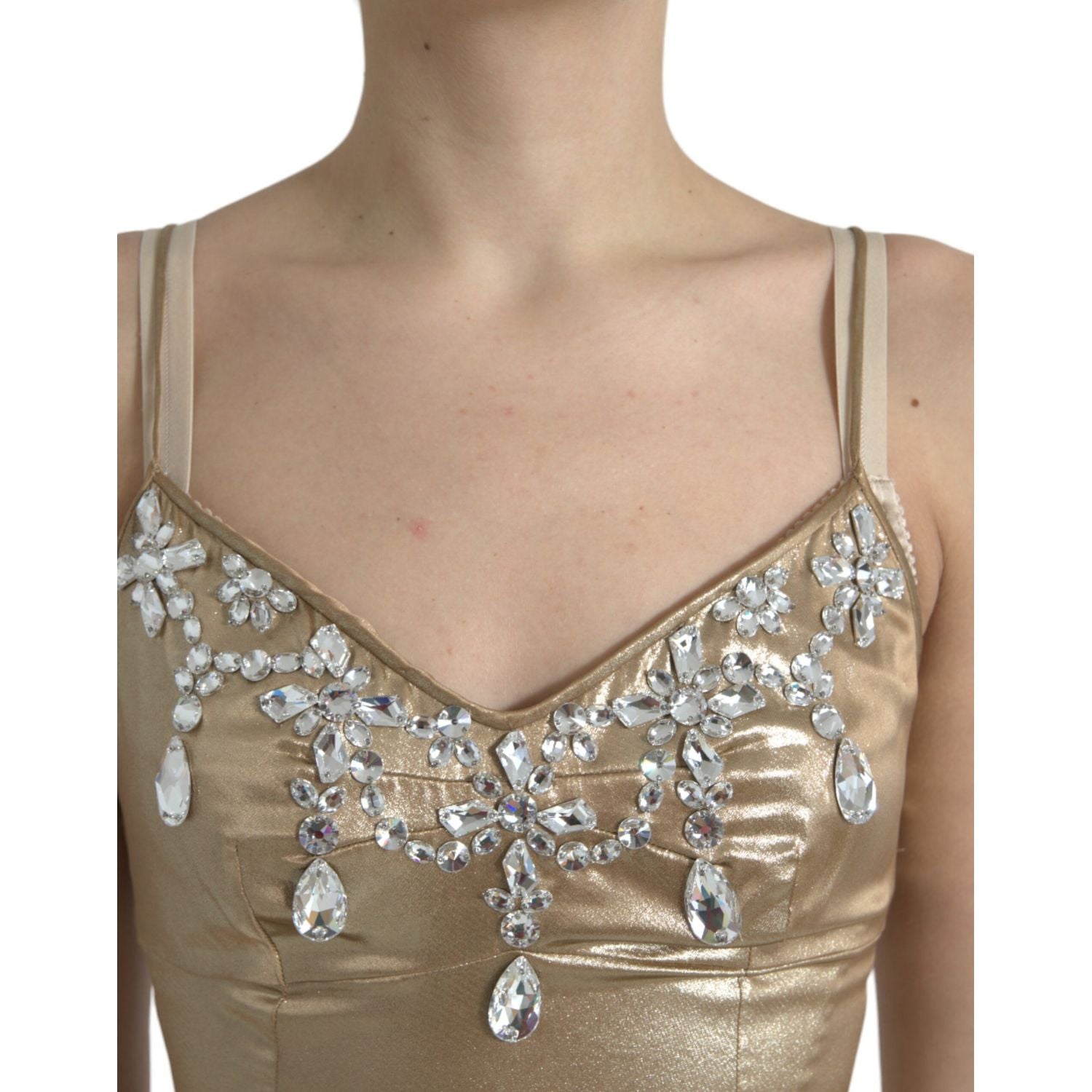 Dolce & Gabbana Metallic Gold Crystal Embellished Gown Dress