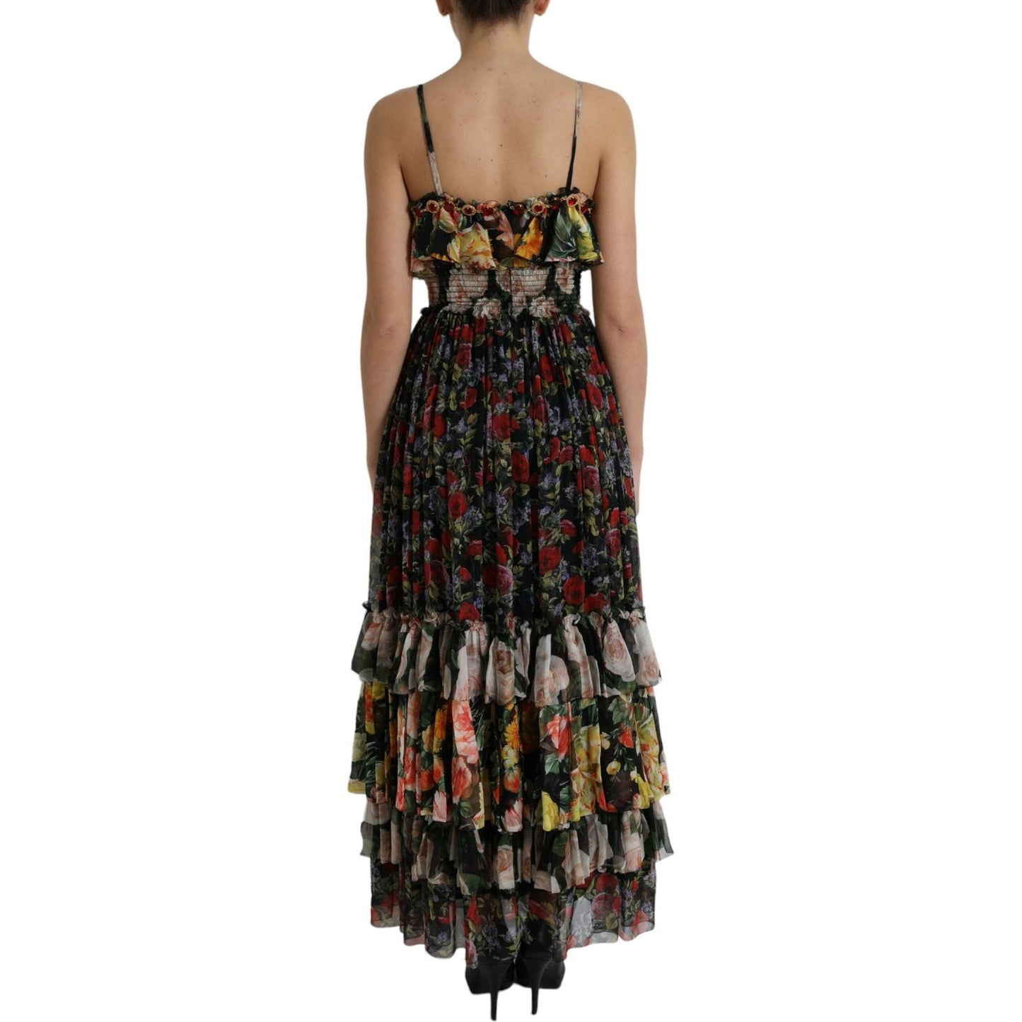 Dolce & Gabbana Multicolor Floral Chiffon Tiered Maxi Dress