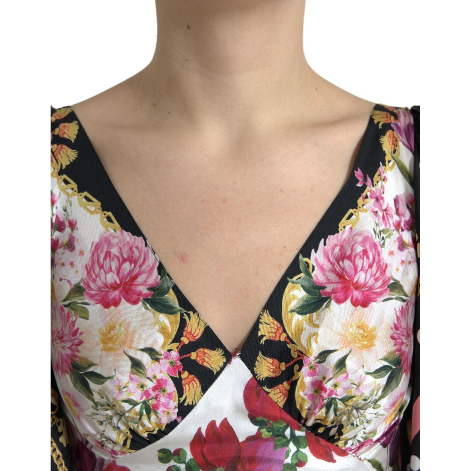 Dolce & Gabbana Multicolor Floral Print Silk Twill Gown Dress