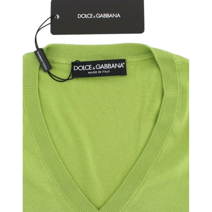 Dolce & Gabbana Green Wool V-neck Pullover Sweater Top