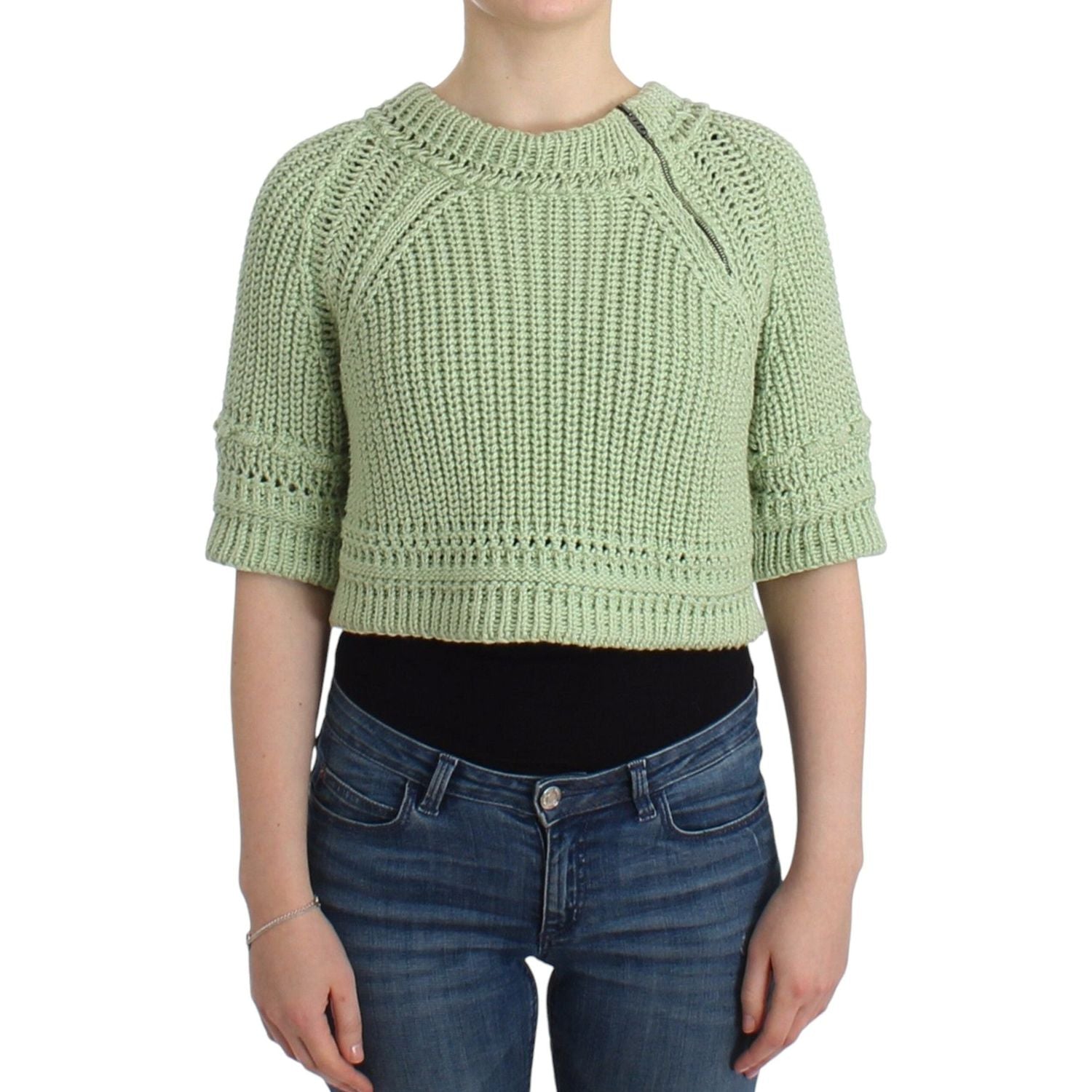 Ermanno Scervino Green Cropped Knit Sweater Knitted Jumper