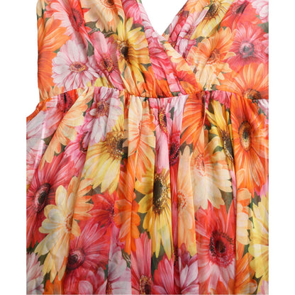 Dolce & Gabbana Multicolor Sunflower Print Silk Midi Dress