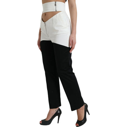 Dolce & Gabbana Black White Cotton Cut Out Waist Tapered Pants