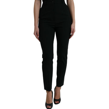 Dolce & Gabbana Black Wool High Waist Tapered Pants
