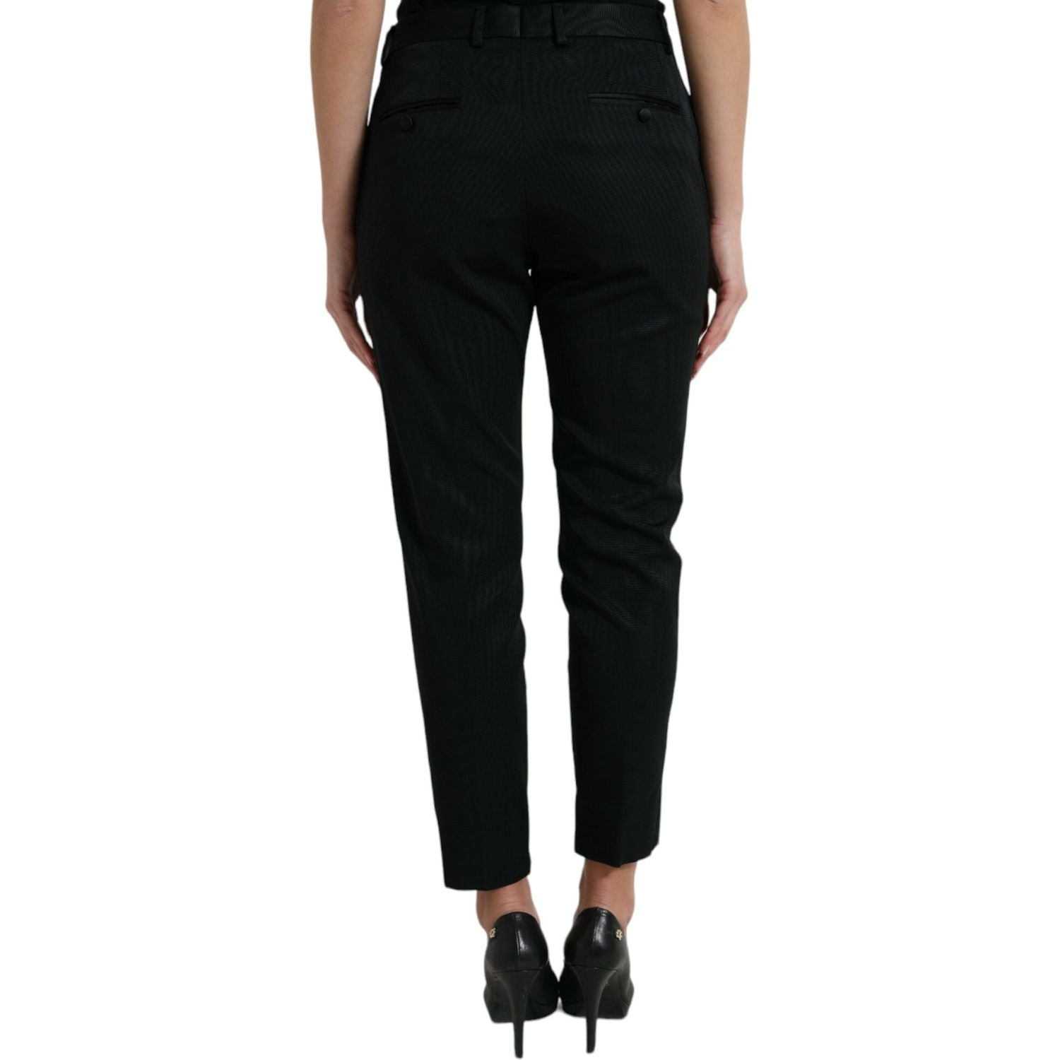 Dolce & Gabbana Black Wool High Waist Cropped Tapered Pants