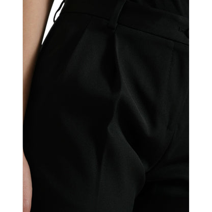 Dolce & Gabbana Black Wool High Waist Cropped Tapered Pants