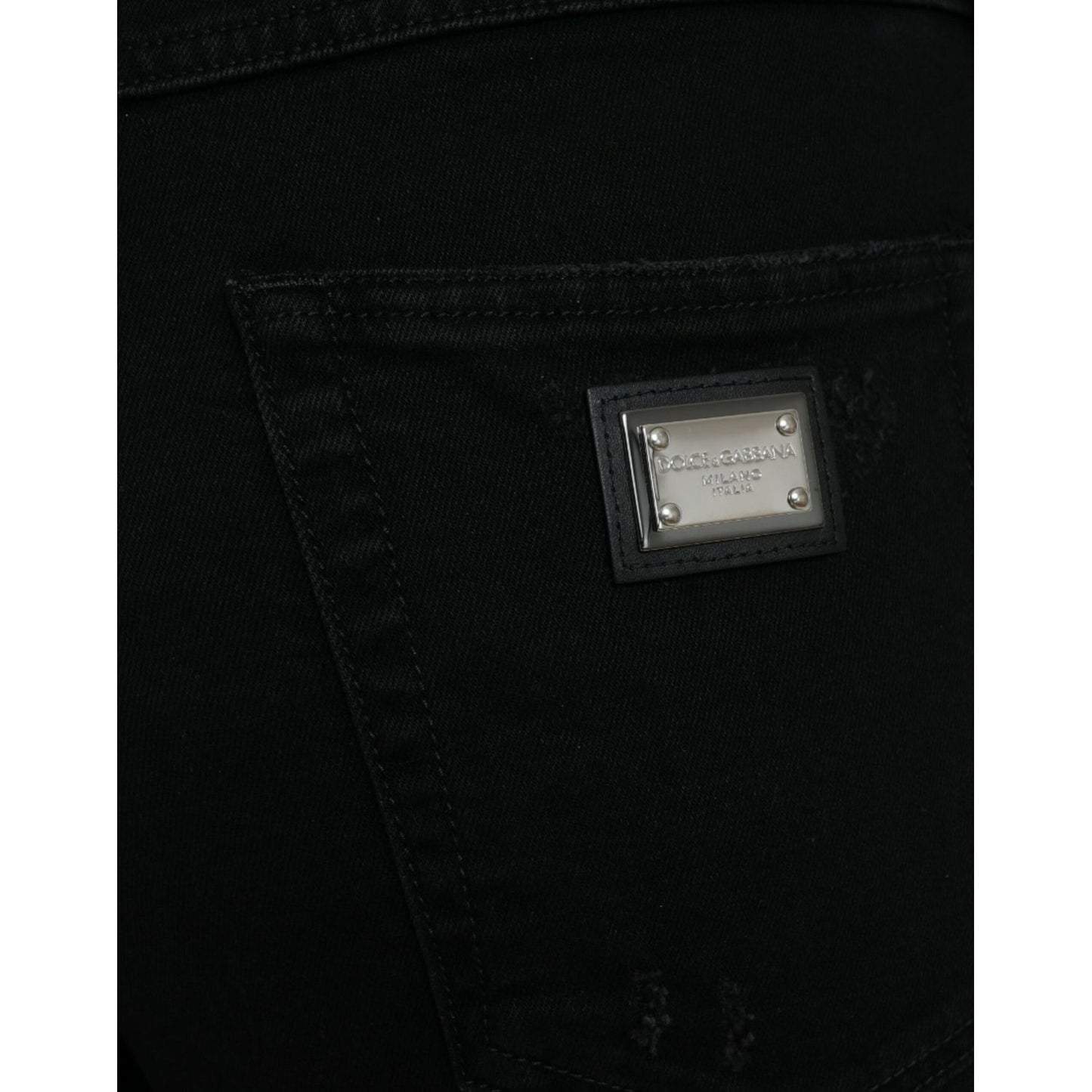Dolce & Gabbana Black Cotton High Waist Tattered Denim Jeans