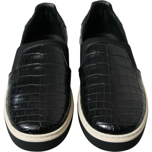 Dolce & Gabbana Black Croc Exotic Leather Sneakers Shoes MV5416-40