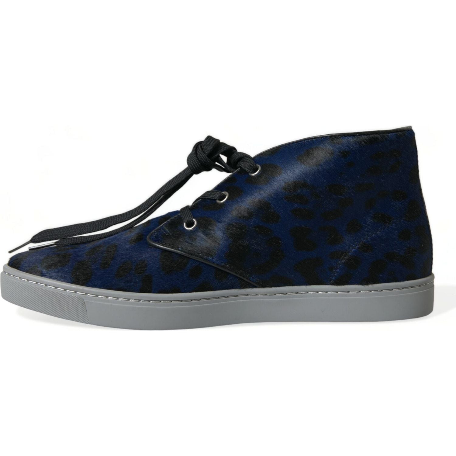 Dolce & Gabbana Blue Calfskin Leopard Mid Top Sneakers Shoes