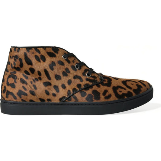 Dolce & Gabbana Brown Leopard Pony Hair Leather Sneakers Shoes MV5436-43.5