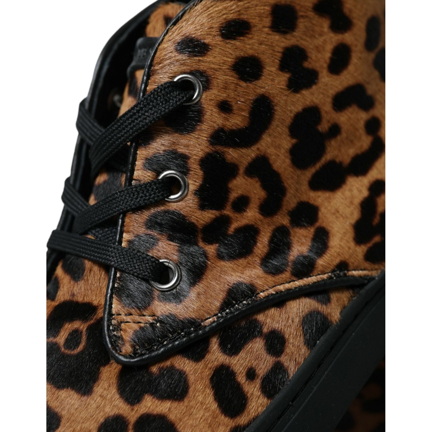 Dolce & Gabbana Brown Leopard Pony Hair Leather Sneakers Shoes