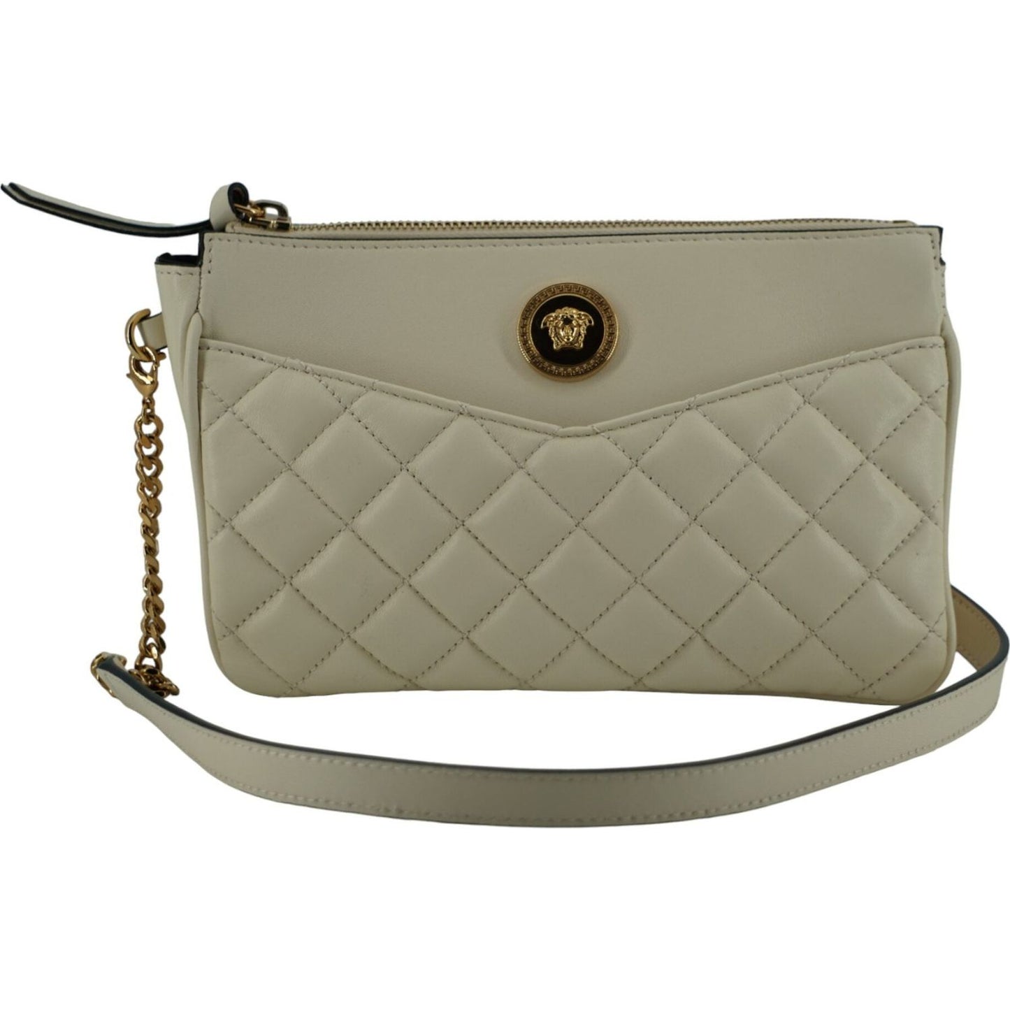 Versace Elegant White Lamb Leather Crossbody Pouch