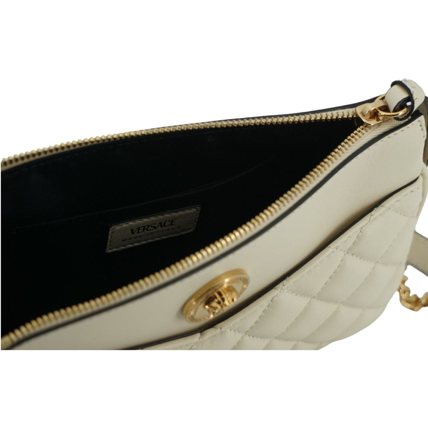 Versace Elegant White Lamb Leather Crossbody Pouch