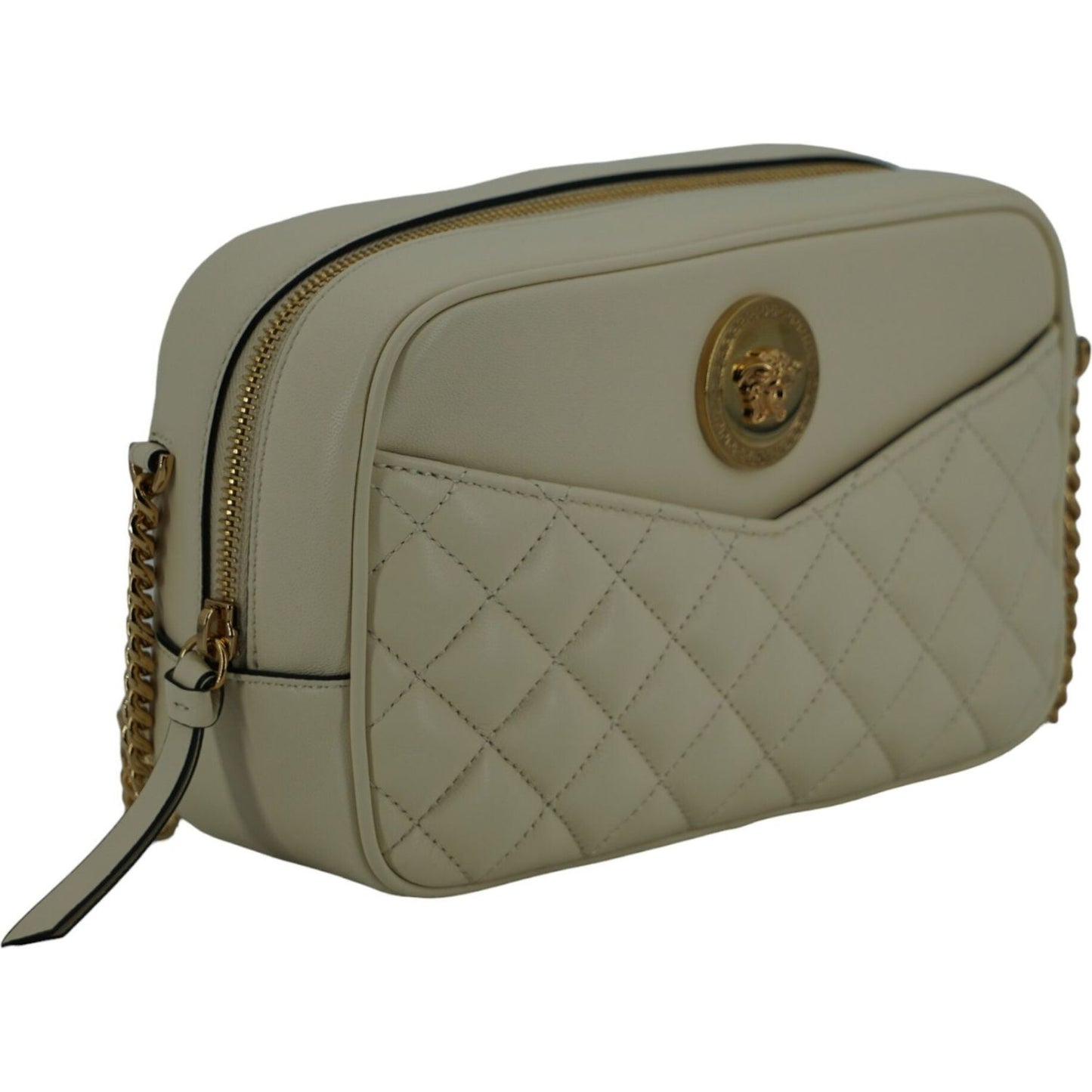 Versace Elegant White Leather Camera Shoulder Bag